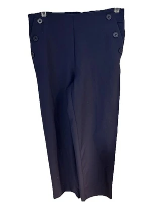 Pantalones Rectos Rachel Zoe Azul Marino Marinero Botón Cintura Alta Talla 10 Foto 1 de 4