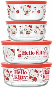 Juego de almacenamiento de vidrio Pyrex de 8 piezas: Hello Kitty mi sabor favorito - Imagen 1 de 5