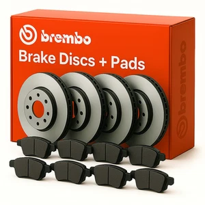 BREMBO Rear 2x Brake Disc + Pads Fits Audi A3 TT Seat Leon VW Golf T-Roc Touran - Picture 1 of 11
