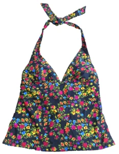 Catalina Black Dainty Multi-Color Flower Bathing Swim Tankini Top Size Small EUC - Picture 1 of 4