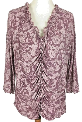 Blusa Apostrophe Mujer Talla 20/22W Rosa Malva Floral Manga 3/4 Volantes Forrada Foto 1 de 4