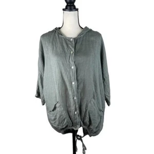 Saks Fitfth Avenue 100% Linen Shacket Hooded Button Front Drawstring Lagenlook S - Picture 1 of 10