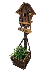 Deko Pflanztopf + Vogelhaus auf Ständer 58cm - Holz Blumentopf Garten Dekoration - Bild 1 von 2