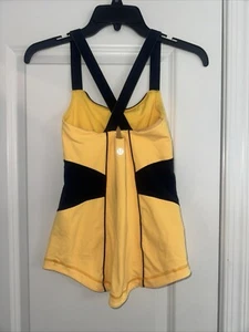 LULULEMON WORK IT OUT CANOTTA GIALLO BRUCIANTE CALAMAIO YOGA PILATES CORSA - Foto 1 di 2