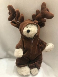 Bear  Stuffed Plush Tan Removable Brown Reindeer Costume Antlers 8" Unipak - Picture 1 of 4