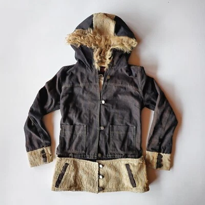 Coogi Denim Vaquero Vaca Pony Piel Rizada Piel de Cordero Abrigo con Capucha Chaqueta ÚNICA Muestra S Foto 1 de 4