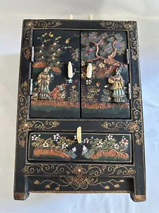 Rare Antique 18th Chinese Black Lacquer Inlaid Cabinet/Wooden Jewelry Box 12” - Picture 1 of 22