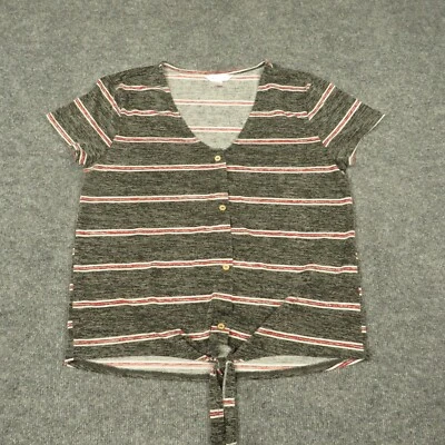 No Boundaries Top Girls Extra Large Button Up Short Sleeve V Neck Basic — 第 1/4 张图片