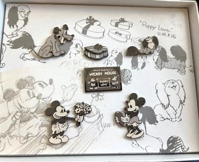 Набор булавок Disney Catalog Puppy Love Dogs Pluto Fifi Mickey Minnie Mouse в коробке LE - Изображение 1 из 2