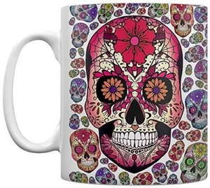 Grindstore Sugar Skull Mug White Ceramic Tea Coffee Gift - Picture 1 of 14