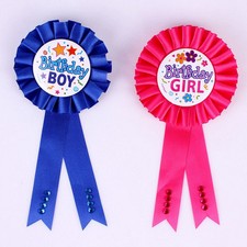 Unqiue Birthday Girl Boy Award Ribbon Rosette Badge Pin Children's Party T Brpf