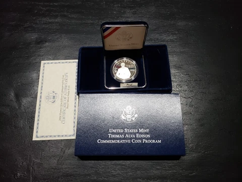 2004 Thomas Edison Proof Commemorative 90% Silver Dollar w/ OGP Cover