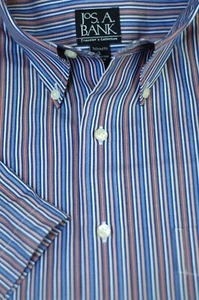 Camisa informal Jos A Bank Travelers azul colorida a rayas de algodón para hombre L grande - Imagen 1 de 4