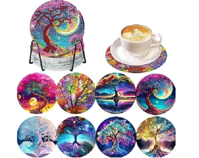 SYNTEGO 8pcs 5D Diamond Art Coaster Tree of Life Coasters DIY Mystical Diamond Coasters
