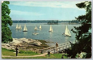 Postcard Maine Boothbay Harbor Linekin Bay Resort Sailboats - Picture 1 of 2