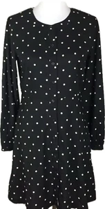 Ann Taylor LOFT Women Black White Polka Dot Button Front Shirt Dress Size 14 NEW - Picture 1 of 12