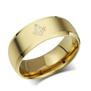 Gold Stainless Steel Ring Mens Jewelry Masonic Freemason Master Mason Blue Lodge