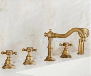 Antik Messing 5 Loch Deck Befestigung Badezimmer Römer Badewanne Wasserhahn mit Handbrause Set  - Bild 1 von 9