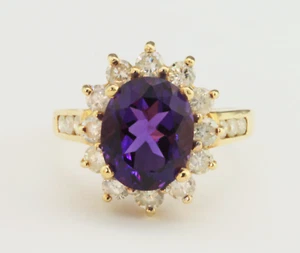 Oval 3,5ct Amethyst Halo Ring mit 1,00ctw Diamanten 14k Gelbgold Größe 7,75 - Bild 1 von 3