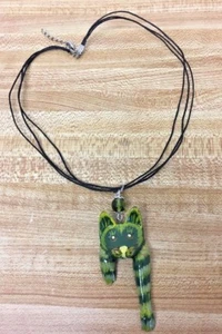 Necklace Pendant Style, Green-tones Cat, 19.5" cord,  3" Pendant - Picture 1 of 4