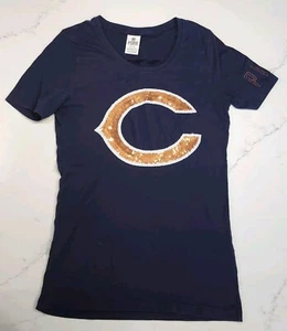 Victoria's Secret Pink Medium 2 Chicago Bears dunkelblau V-Ausschnitt T-Shirt Pailletten - Bild 1 von 11