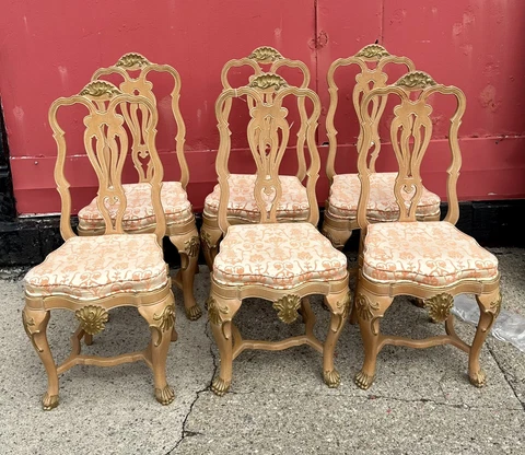 Beautiful set of  6 Ornate French Provincial dining room chairs Shipping Ok Cover