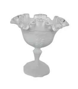 DE COLECCIÓN FENTON BLANCO LECHE VIDRIO CARAMELO PLATO COMPOTA BORDE CON VOLANTES TRANSPARENTE - Imagen 1 de 8