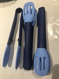 Mad Hungry Silicone 9" Slotted Tongs 3 Pack Blue Heat Resistant Spurtle - Picture 1 of 6