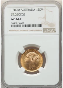 Australia 1880 Melbourne St George Reverse Sovereign NGC MS64+ Single Finest - Picture 1 of 4