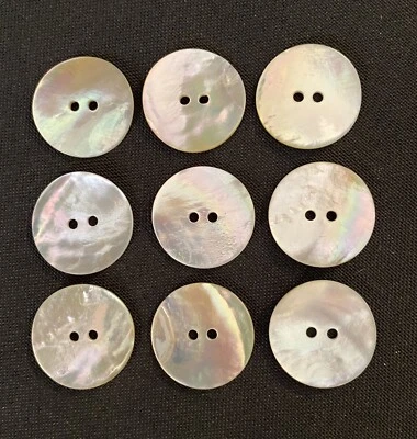 9 Vintage Matching Buttons ~ Carved 7/8” Abalone Shell 2 Hole - Image 1 of 4