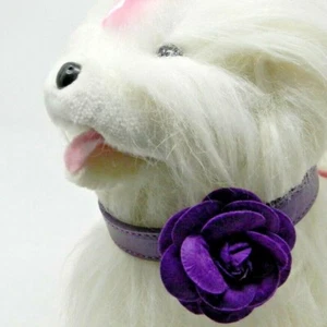 Dog Collar Purple With Purple Flower - Large 14" - 18" - Diamante Buckle - Picture 1 of 3