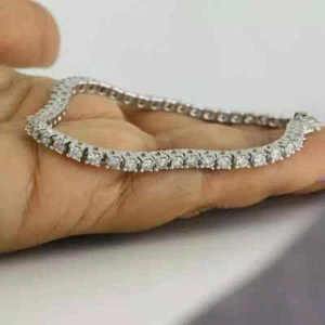2.25MM Round Cut IJ-SI Certified Natural Diamond Tennis Bracelet 14Kt White Gold - Picture 1 of 22