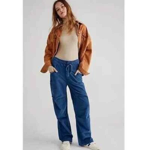 Free People Modern Love Pull On Corduroy Pants Size Medium Blue High Rise - Picture 1 of 6