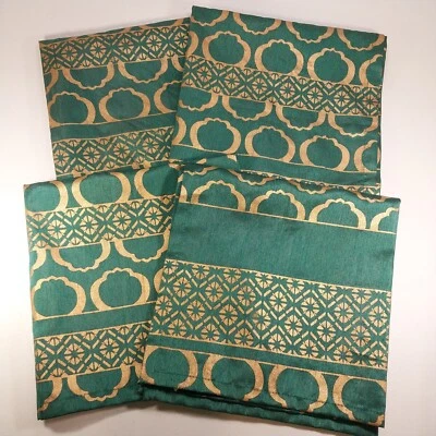 Set of 4 Pier 1 Imports Green & Gold 18" Napkins TURQ GLOBAL India Bollywood - Image 1 of 4