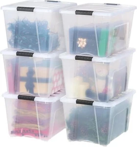 USA 54 Quart Stackable Plastic Storage Bins with Lids and Latching Buckles - Picture 1 of 6