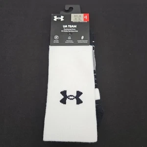 Under Armour UA Team Cushioned Crew Socks Men's Size 8.5-13 White Black New - Picture 1 of 4
