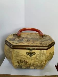 Vintage Anton Piouk Wood Octagonal Decoupage Stagecoach Mountain Scene Purse - Picture 1 of 19