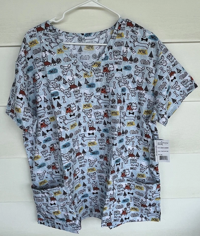 NWT Women's 2X Sweet Loyal Dog Scrubfinity Basix Scrub Top - Image 1 of 1