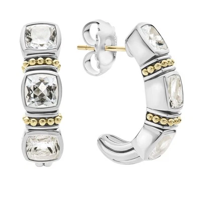 Pendientes de aro LAGOS Rittenhouse de topacio blanco en J de plata de ley Foto 1 de 3