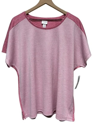 Chicos Women Top Sz 3/XL Space Dye Textured Stripe Dolman Sleeve Pink Tshirt - Image 1 of 4