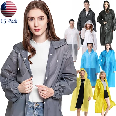 Unisex Adult Raincoat Waterproof Rain Coat Hooded Jacket Poncho Rainwear Camping - Image 1 of 4
