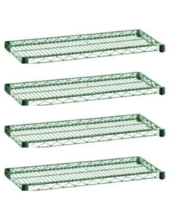 Estante de alambre recubierto de epoxi verde 4x Focus Foodservice FF1836G 36" W x 18" D / 4 piezas - Imagen 1 de 5
