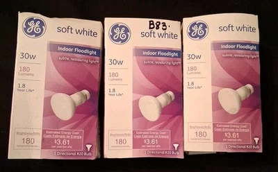 3 GE 30W R20 Indoor Flood Bulbs Tested Before Shipping Made In USA  - Image 1 of 3