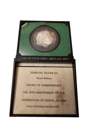 Moneda de 25 florines de plata esterlina 1973 Antillas Neerlandesas 1,25 oz Foto 1 de 3
