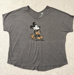 Walt Disney World Parks Gray Sequin Mickey Mouse Short Sleeve Shirt Women’s 1X - Picture 1 of 5