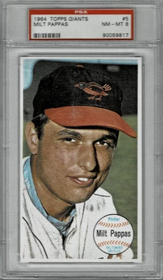 1964 Topps Giants Milt Pappas #5 - Baltimore Orioles - PSA 8 - Image 1 of 2