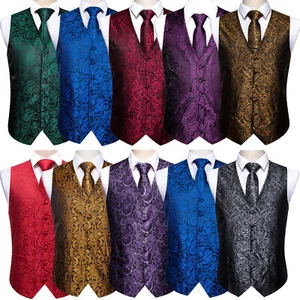 Formal Casual Wedding Mens Waistcoat Paisley Floral Party Vest Tie Set Tuxedo - Picture 1 of 102
