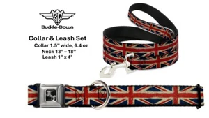 Hundehalsband & Leine mit Schnalle UK-Flagge Großbritannien Union Jack England Medium 13" - 18" - Bild 1 von 8