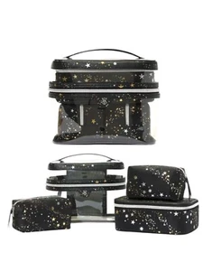 New Victoria Secret 4 Set Cosmetic Travel Cases Star Black Pleather & Clear - Picture 1 of 8