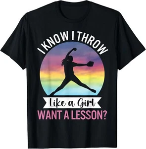 I Know I Throw Like A Girl Funny Women's Softball Pitcher T-Shirt Hoodie - Picture 1 of 9